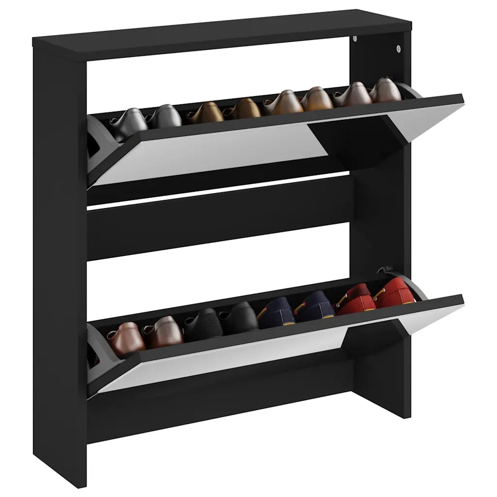 Scarpiera con Specchio a 2 Livelli-Mobile con specchio Nera 63x17x67 cm