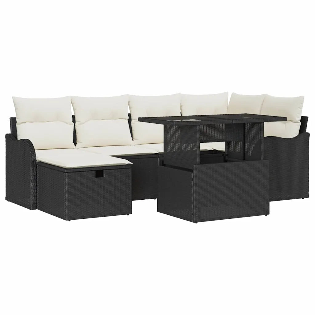 Set Divano da Giardino con cuscino 7 pcs Nero Poly Rattan 3361046