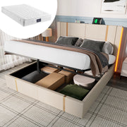 LETTO Contenitore 160x200 cm Beige in lino con LED e USB Type C