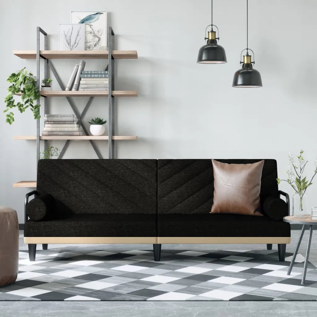 Divano Letto con Braccioli Nero in Tessuto 351933