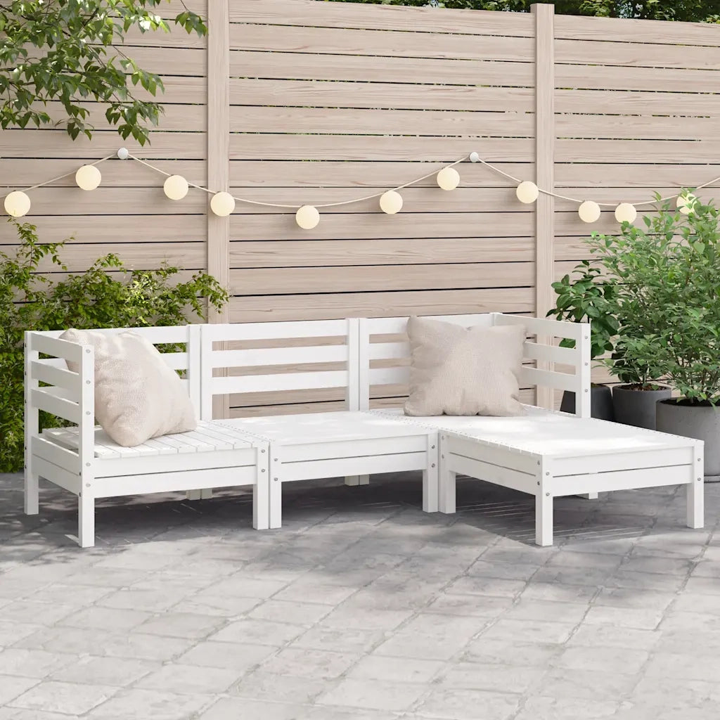 Divano da Giardino 3 Posti con Poggiapiedi-Sofa da Giardino-Divano da esterno Bianco Massello Pino