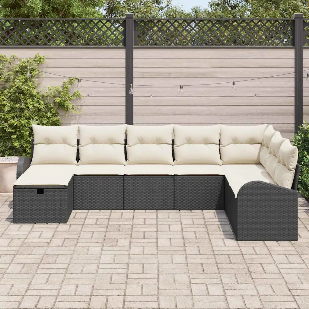 Set Divano da Giardino con cuscino 8 pcs Nero Poly Rattan