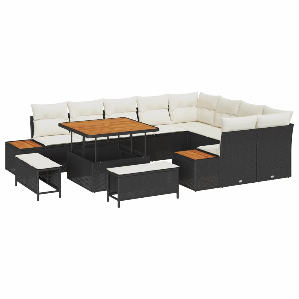 Set Divano da Giardino con cuscino 12 pcs Nero e Crema 3363335
