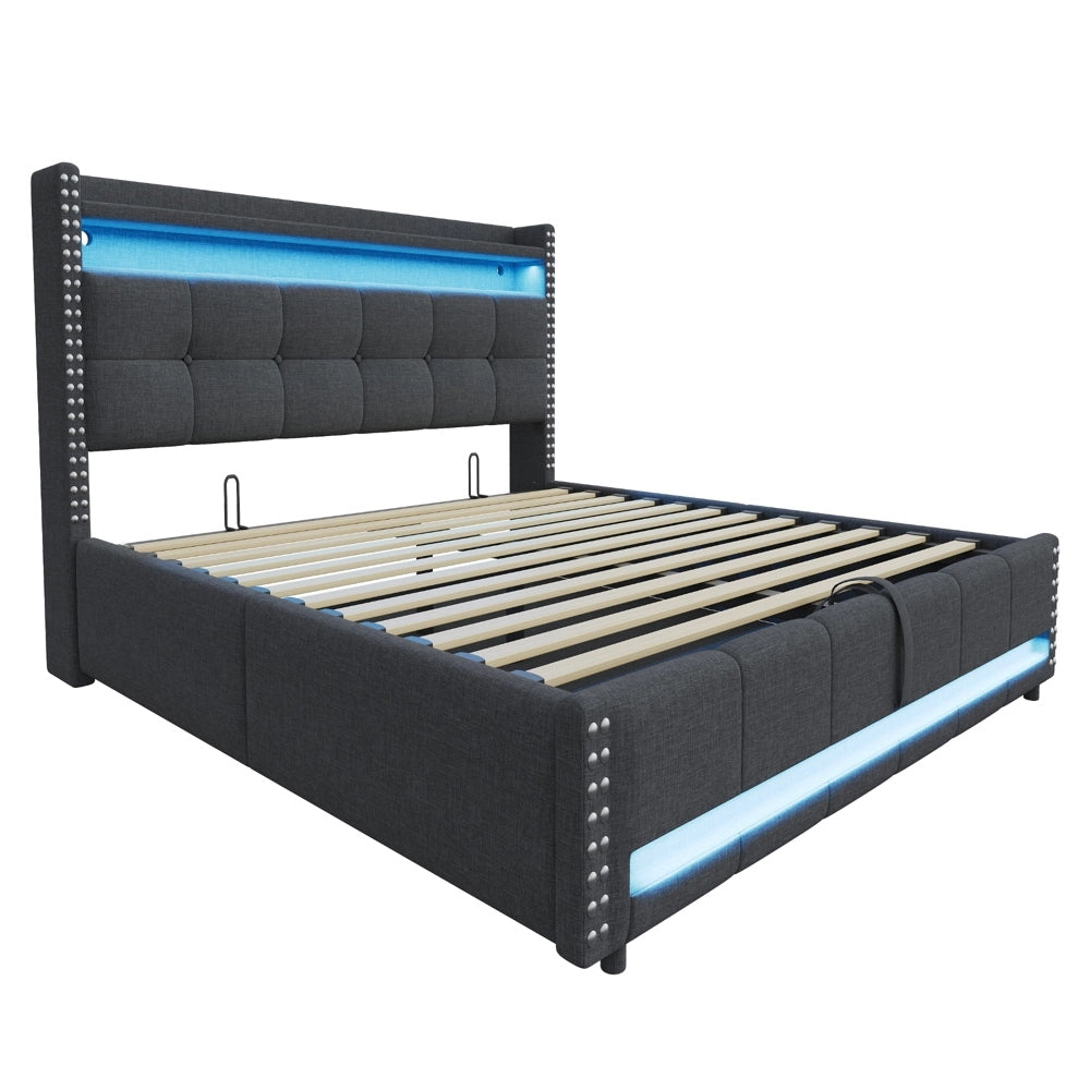 Letto matrimoniale - Xylo - 180x200 cm LED lino grigio
