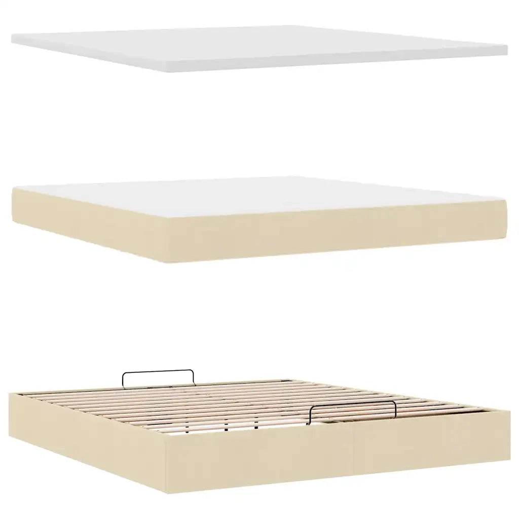 Struttura Letto Pouf con Materasso Crema 160x200 cm in Tessuto 3313939