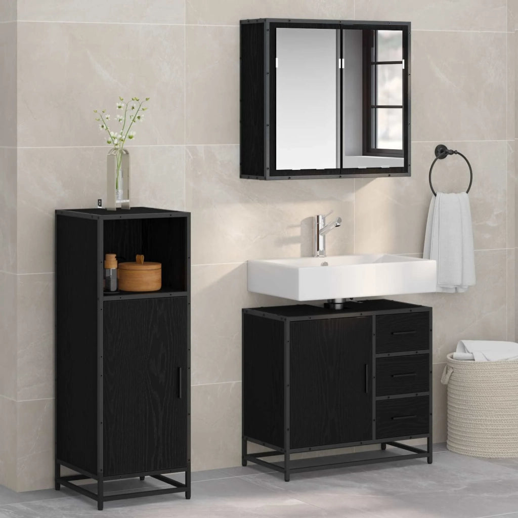 Set di mobili per il bagno 3 pcs Rovere Nero Legno multistrato 3402395