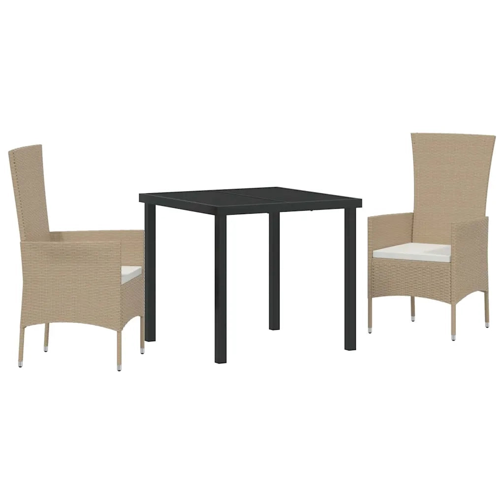 Set da Pranzo per Giardino con cuscino 3 pcs Beige polyrattan