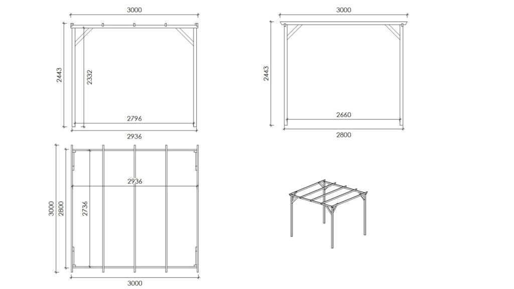 Tettoia posto auto coperto in legno 3x3 m - 9 m2 - CAR12 - ALTANKA