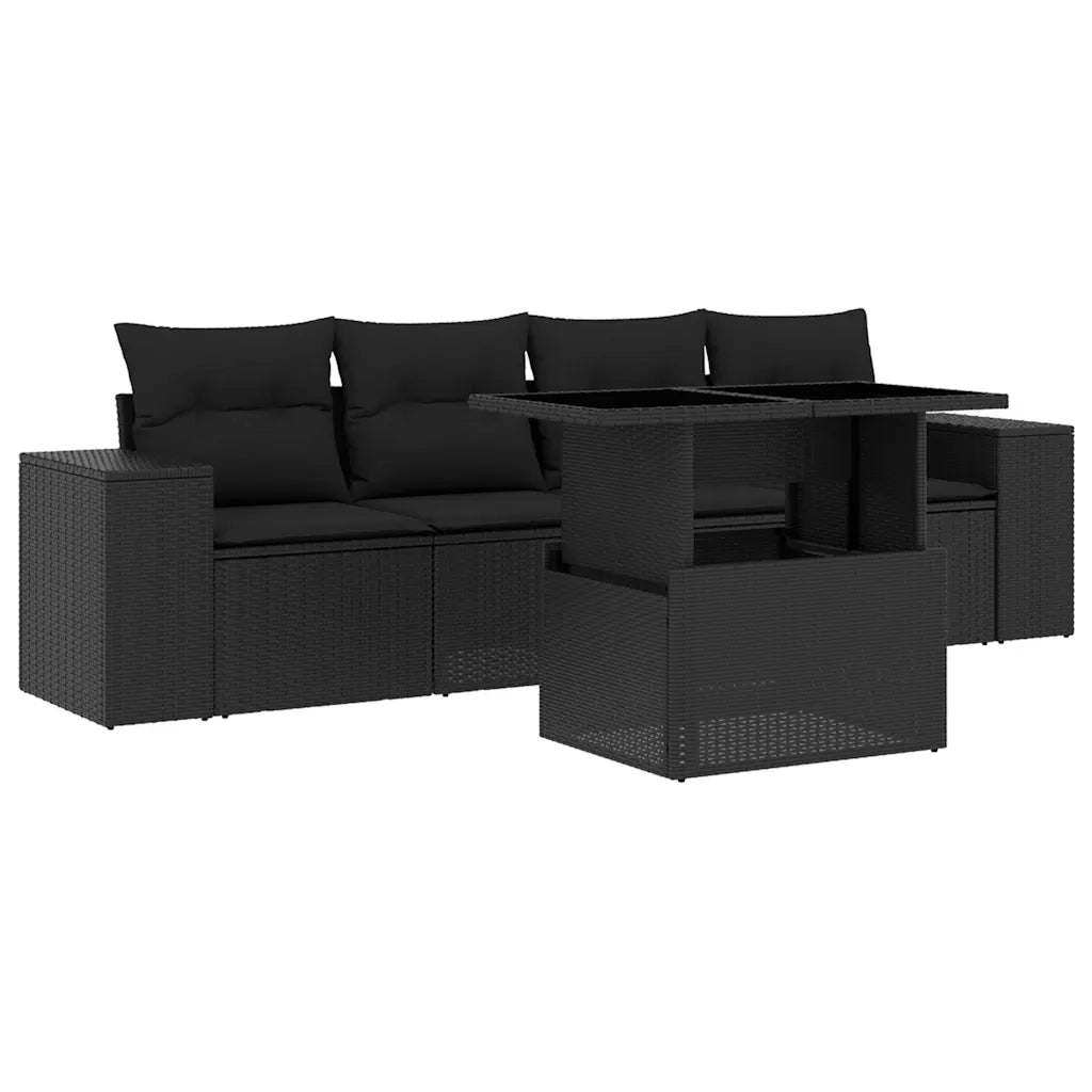 Set Divani da Giardino 5 pz con Cuscini in Polyrattan Nero