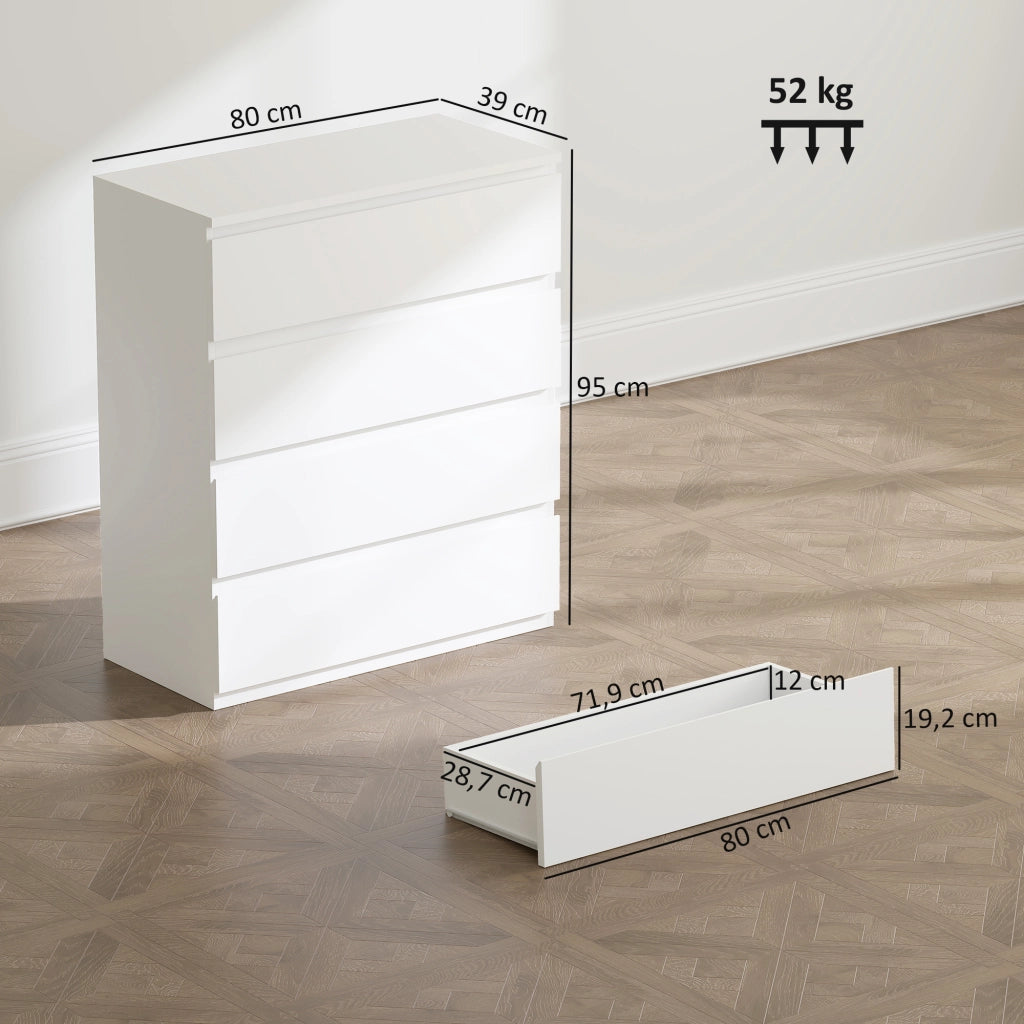 Cassettiera 4 Cassetti ¨C Zephmum ¨C Bianco 80x39x95