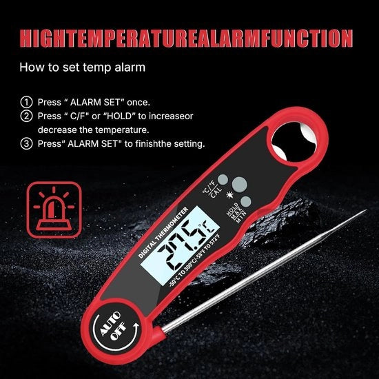 Termometro digitale per carne, termometro per alimenti da cucina e all'aperto, backlight, funzione di calibrazione e hold, termometro acqua resistente per barbecue, pollo, dolci, liquidi, carne rossa