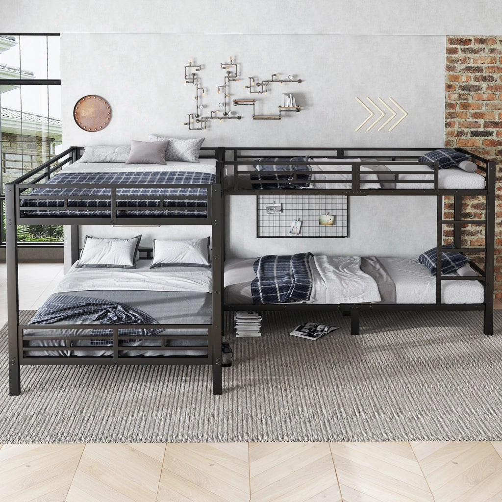 Letto a castello in ferro nero con scala a 3 gradini, rete a doghe stabile, 90x200 cm e 140x200 cm