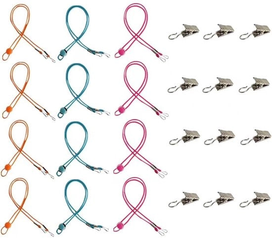 12 pezzi, lanyard regolabile, cavo elastico colorato con 12 pezzi di clip