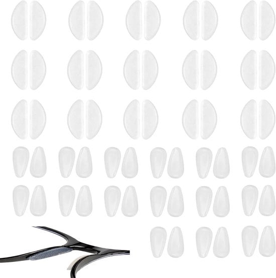 30 Paia di Supporti Nasali in Forma D e Gocce per Occhiali - Adesivi per Naso in Silicone - Occhiali da Sole e da Lettura - Translucidi - Utilizzo Comodo e Discreto.