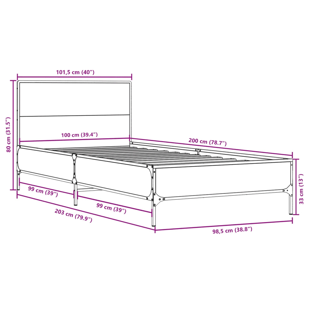 Giroletto-Struttura Letto Grigio Sonoma 100x200 cm Legno Multistrato e Metallo 580788