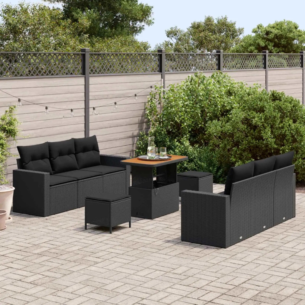 Set Divano da Giardino con cuscino con archiviazione 9 pcs Nero 3363519