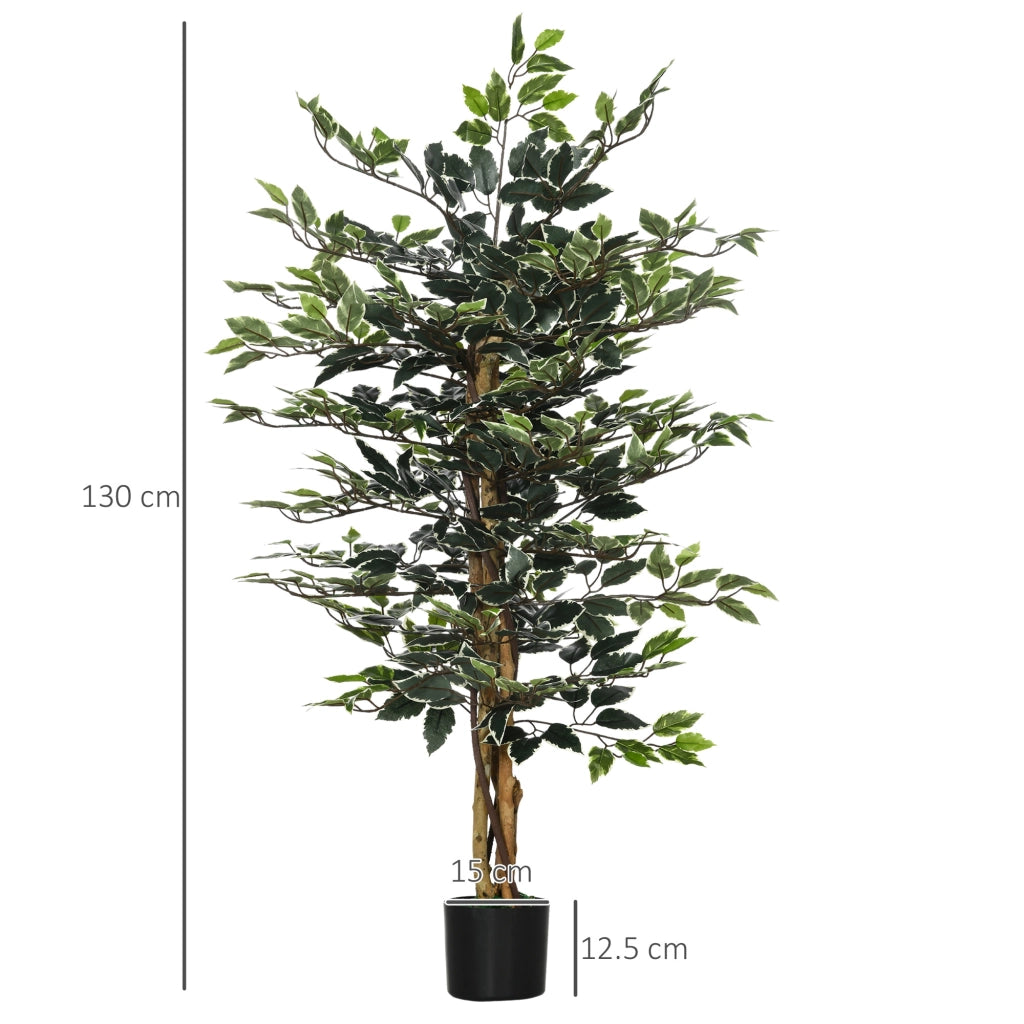 Pianta Artificiale di Fico da 130 cm a 702 Foglie e 3 Tronchi con Vaso ?15x12.5 cm, per Interni ed Esterni