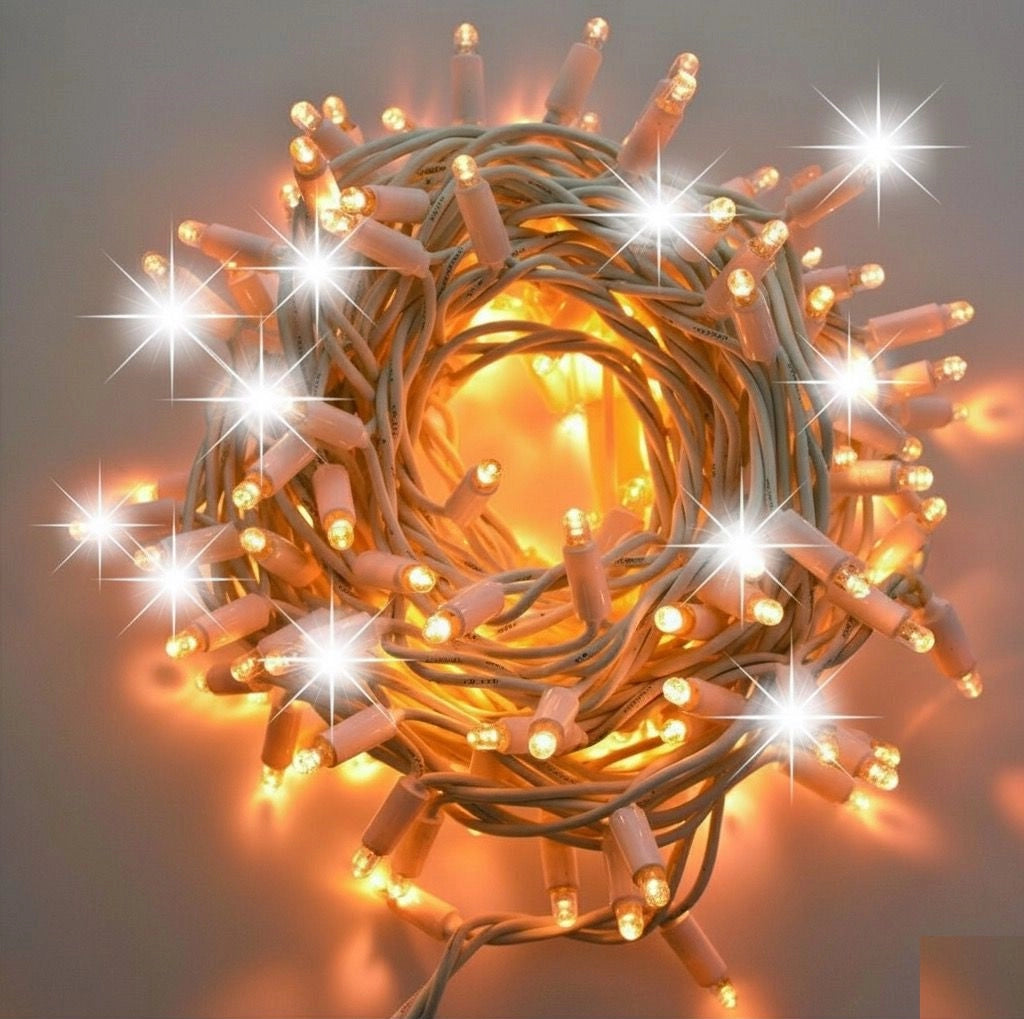 Catena cielo stellato per matrimonio married 100 led cavo bianco 10 mt prolungabili 80 led luce calda + 20 flash luce bianca fredda