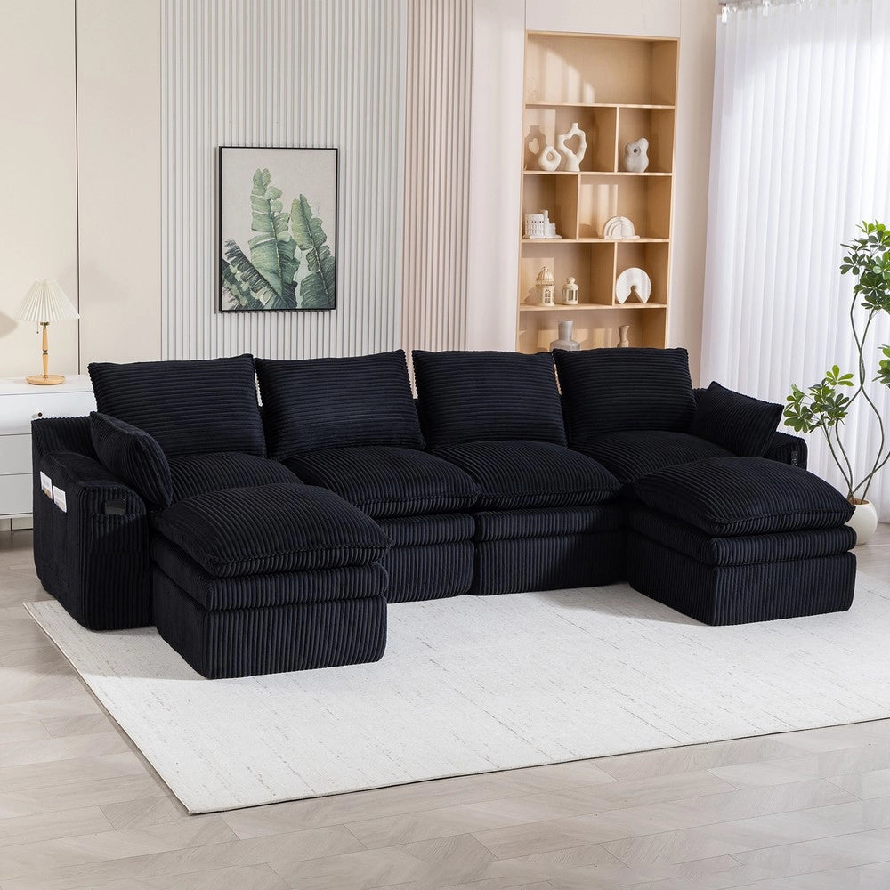 Divano modulare 4 posti - Zephmum- Con pouf e tasche laterali, schiuma 3 strati e molle