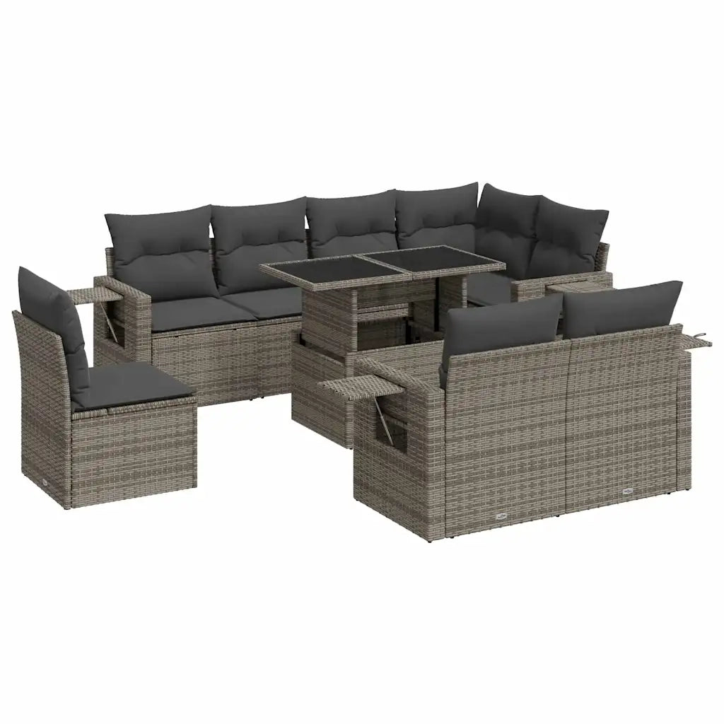 Set Divano da Giardino 9 pz con Cuscini Grigio in Polyrattan 3326501