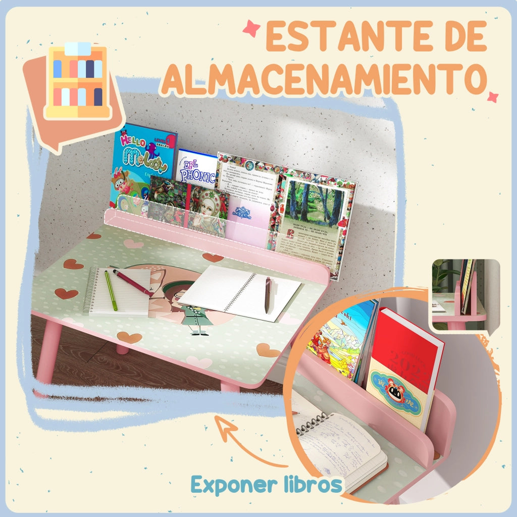 Scrivania Bambini con Sedia e Libreria ¨C Minimal ¨C Rosa 90x60x75
