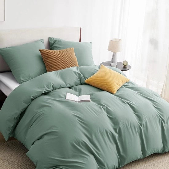Dekbedovertrek 155 x 220 cm con Cuscini, Microfibra, Adatto per Letto Singolo, Verde Chlorotico