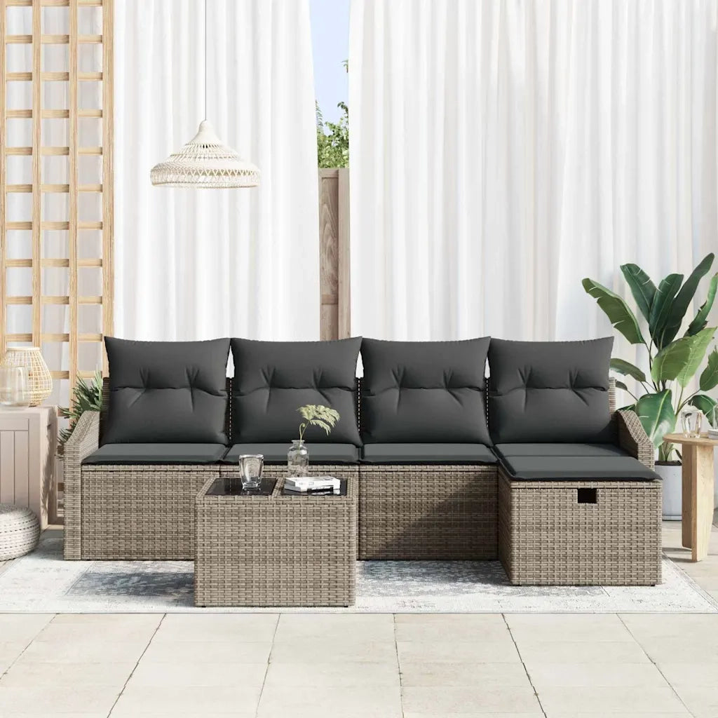 Set di divani con cuscino con archiviazione Grigio polyrattan
