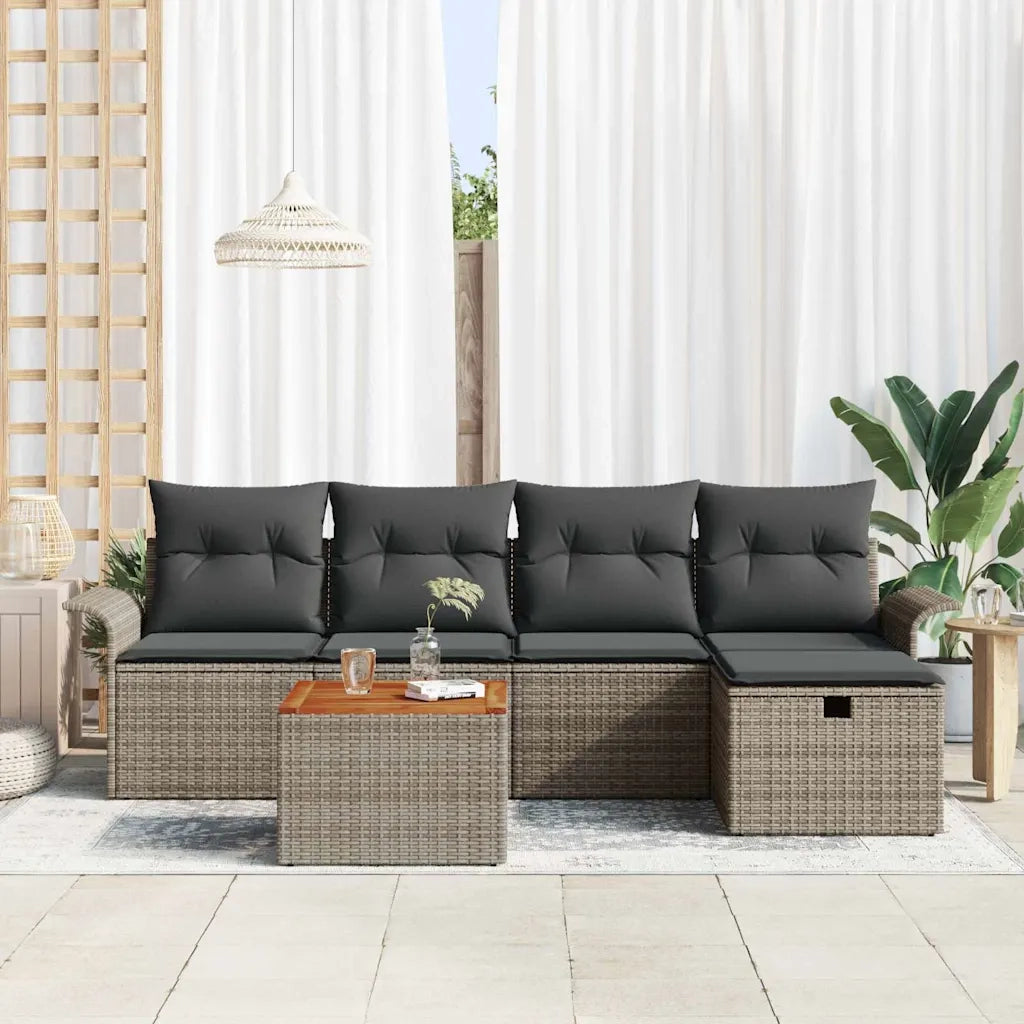 Set Divano da Giardino con cuscino 6 pcs Grigio Poly Rattan 3360779