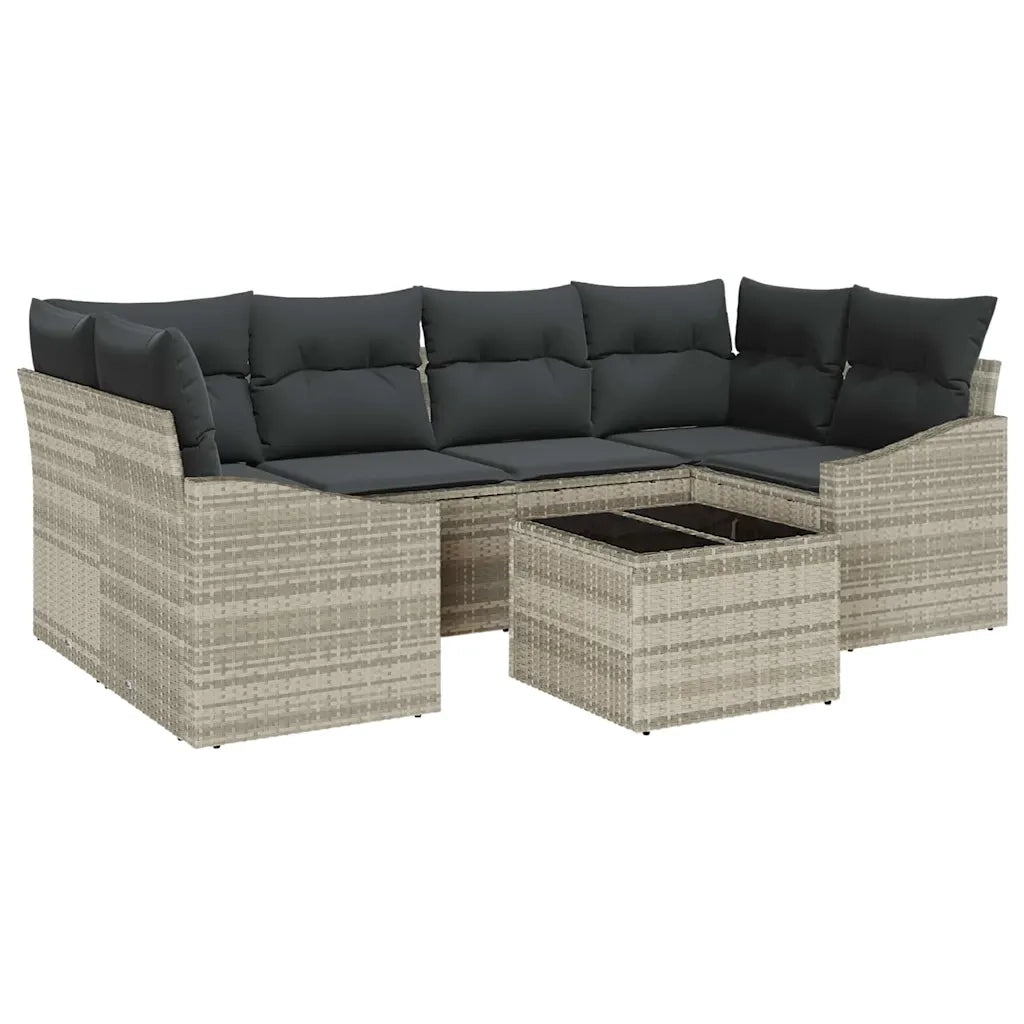 Set di divani con cuscino 7 pcs Grigio chiaro polyrattan