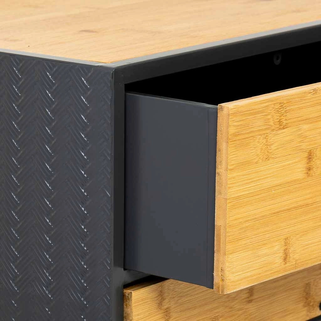 Comodino in metallo e legno con 2 cassetti, nero 50x35x60h cm