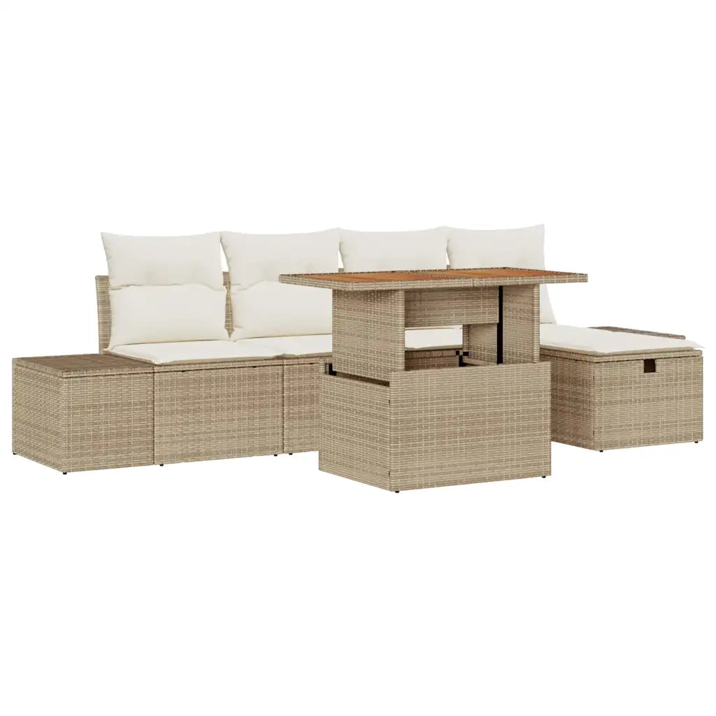 Set Divano da Giardino con cuscino 6 pcs Beige polyrattan
