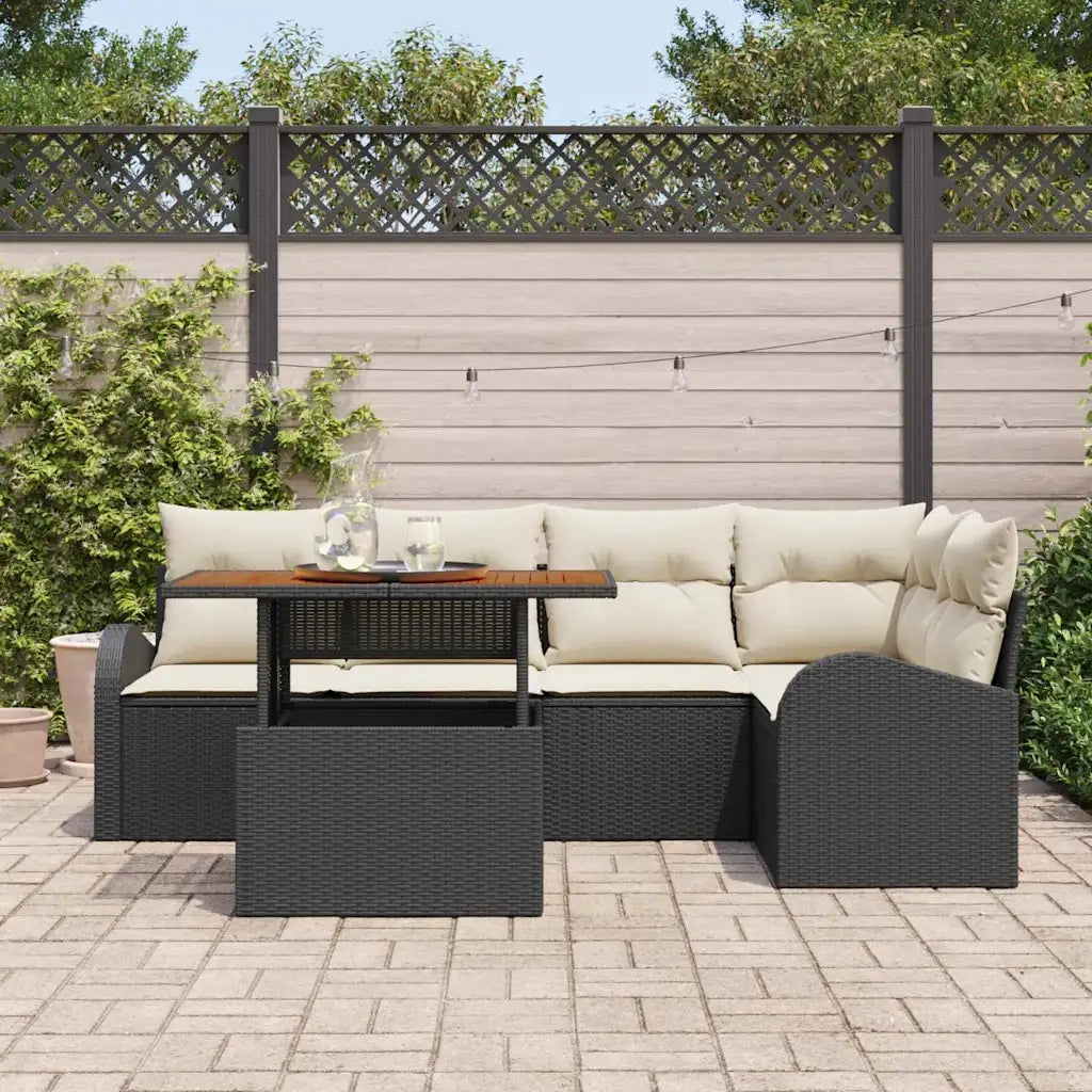 Set Divano da Giardino con cuscino 6 pcs Nero e crema 3349585