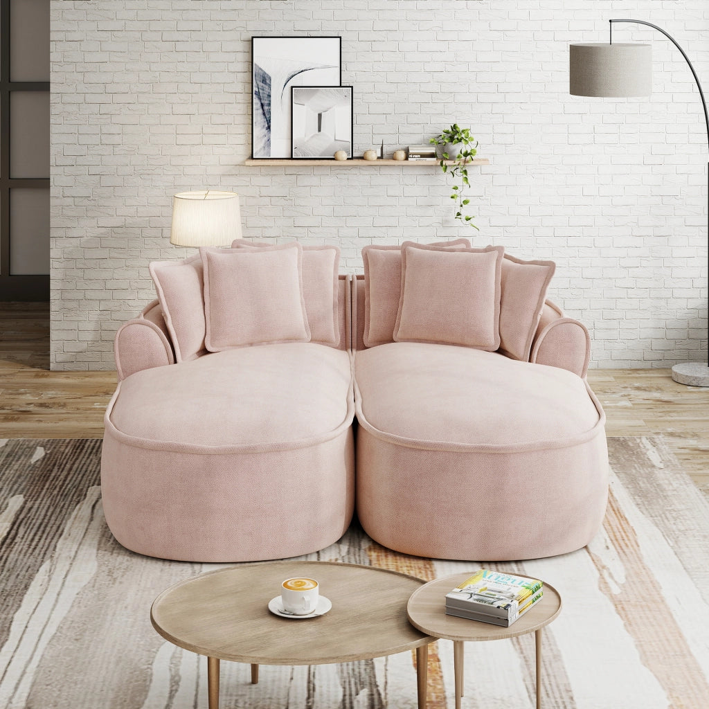 Divano Chaise Longue Doppio in Chenille con Cuscini ¨C MINIMAL ¨C Rosa