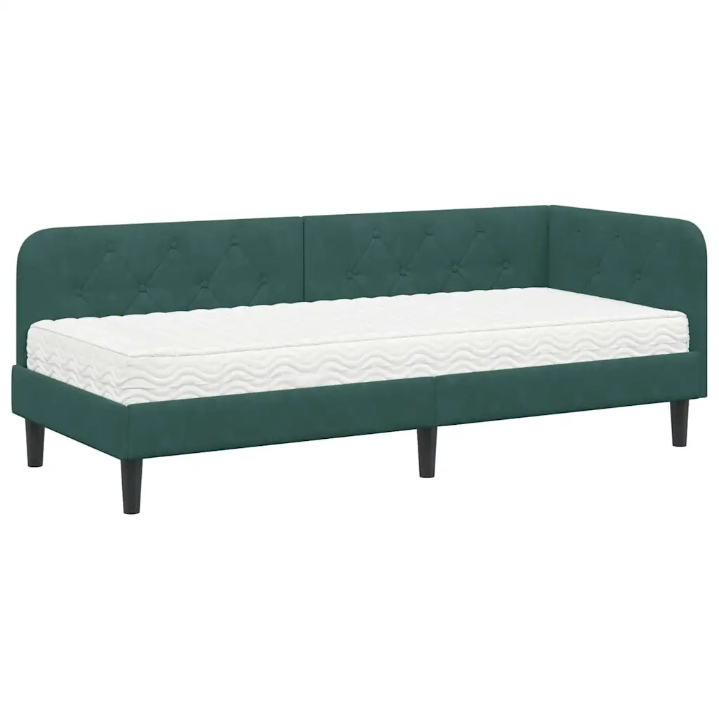 Cornice del letto ad angolo Verde Scuro 80 x 200 cm Velluto