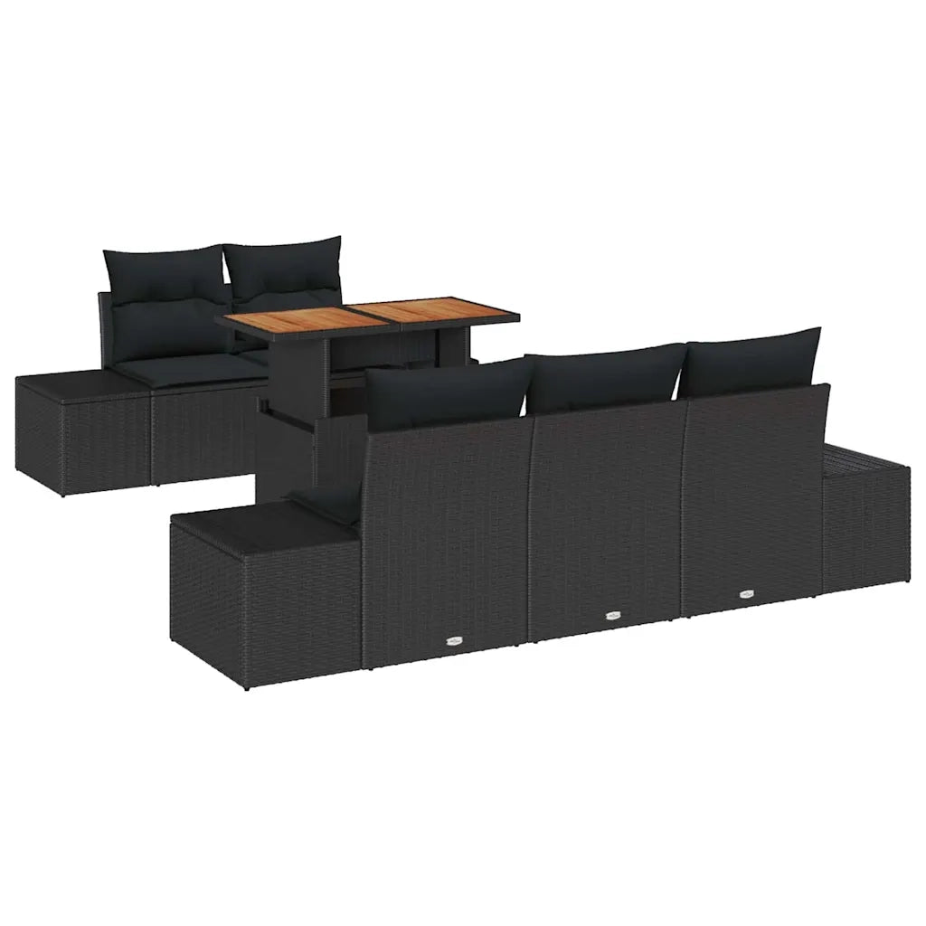 Set da Pranzo per Giardino con cuscino 6 pcs Nero e Marrone