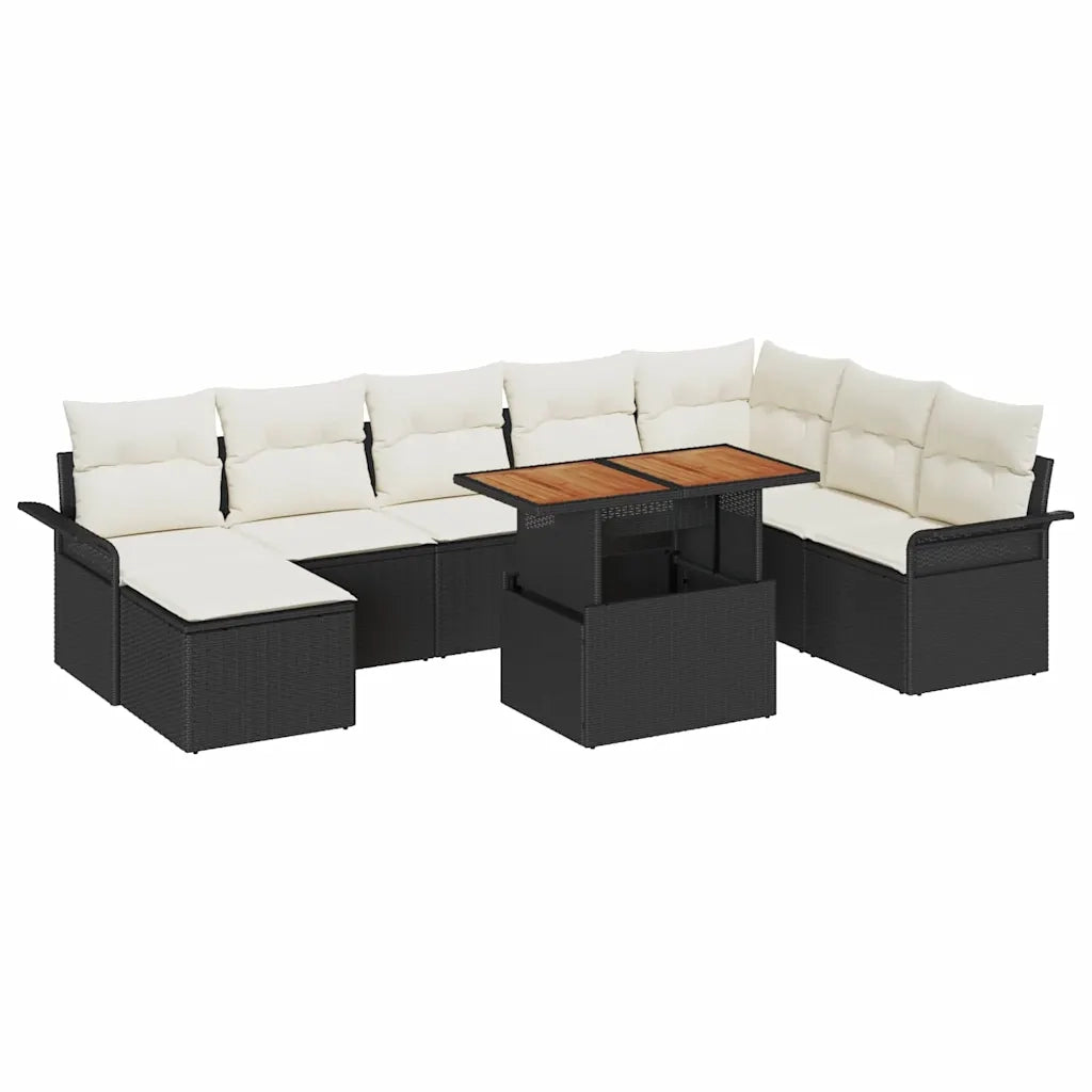 Set Divano da Giardino con cuscino 9 pcs Nero e crema 3349368