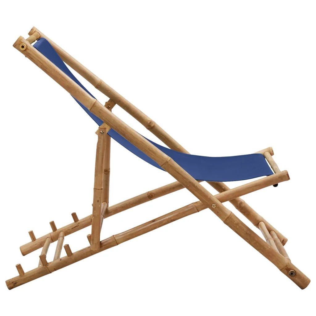 Sedia da Giardino | Sedia a Sdraio in Bamb¨´ e Tela Blu Marino