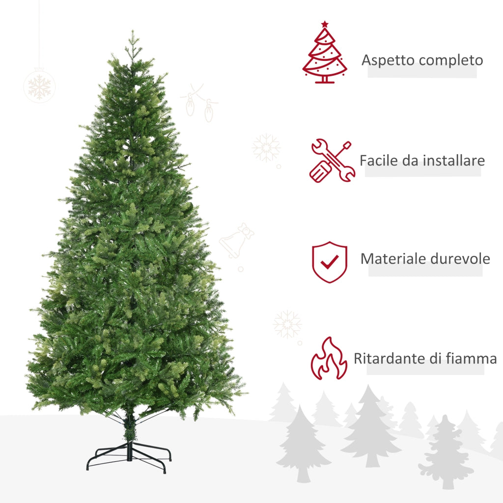 Albero di Natale Artificiale e Ignifugo per Interni con 2056 Rami e Base in Metallo, ?124x228 cm, Verde
