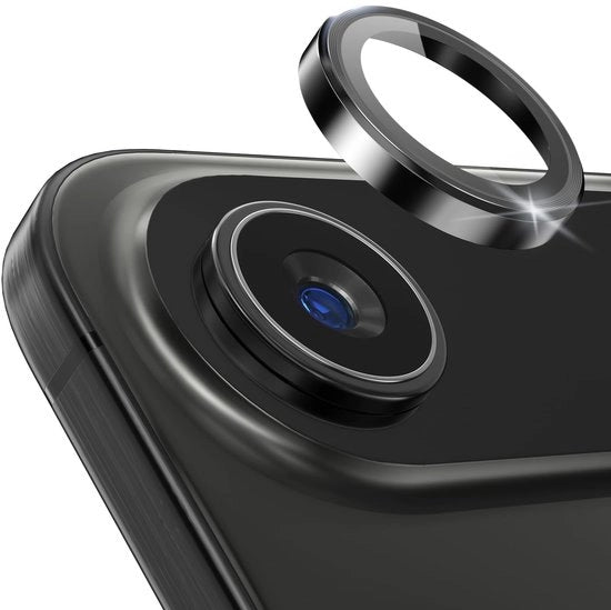 Protettore di schermo per iPhone Air 17 con installazione rapida di 1 secondo, copertura in vetro temperato Ultra-HD, anello protettivo in metallo per schermo, compatibile con custodia, nero