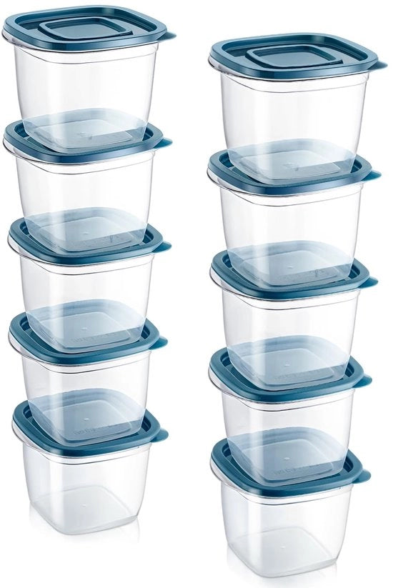 Set di contenitori in plastica rettangolari da 10 pezzi con coperchio, contenitori per alimenti, set di contenitori, conservazione degli alimenti, contenitori per alimenti in plastica, 650 ml
