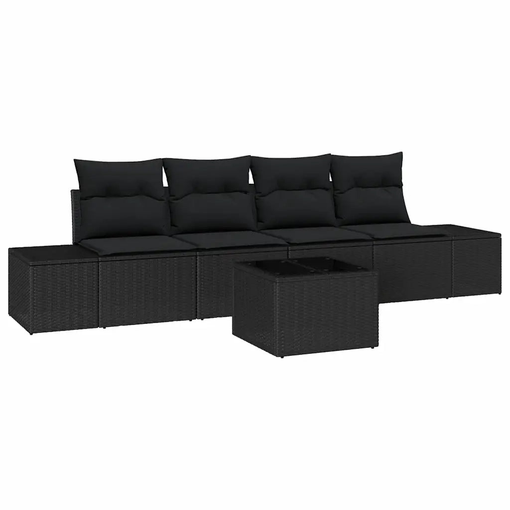 Set Divano da Giardino con cuscino 5 pcs Nero polyrattan 3355602