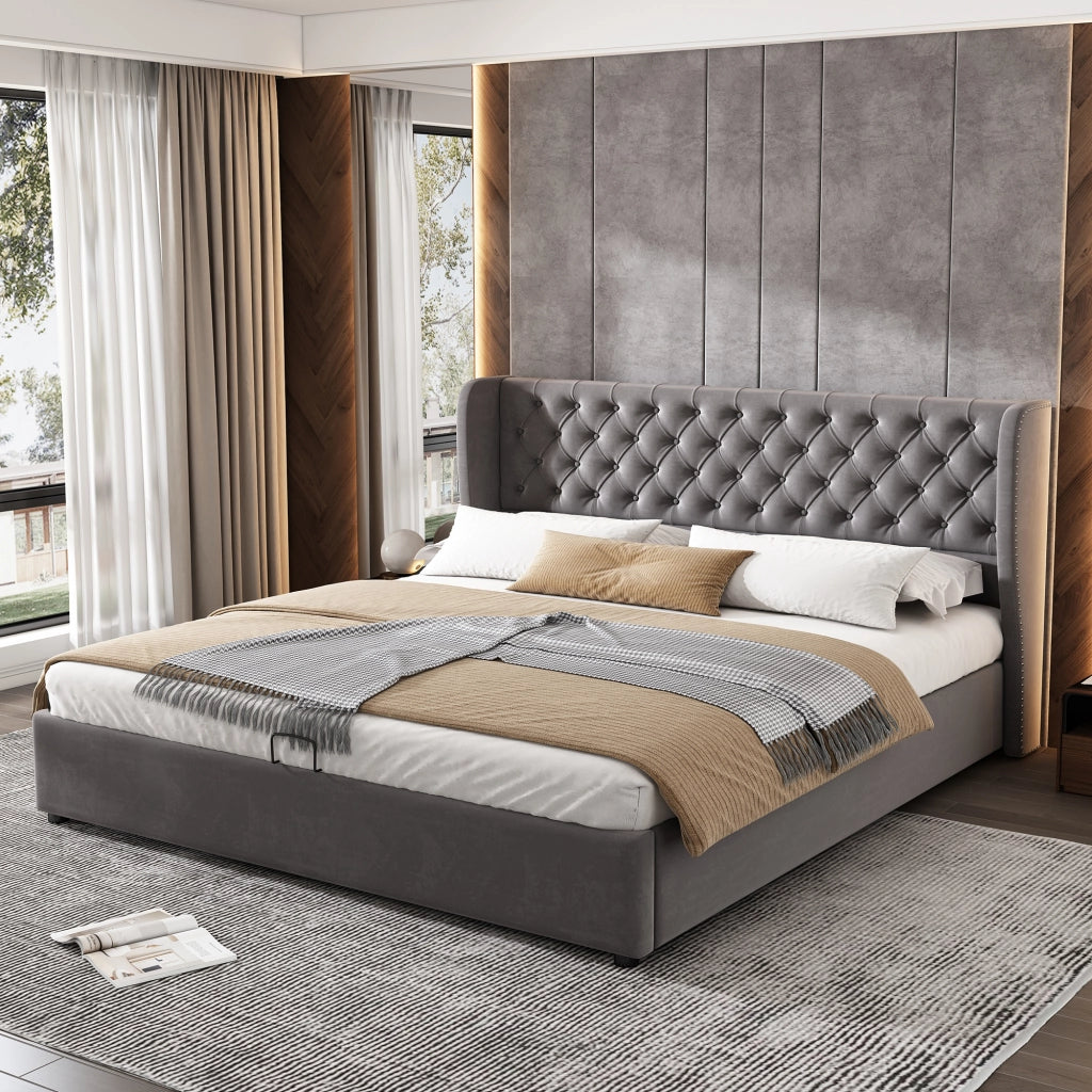 LETTO Contenitore 180x200 cm Velluto Grigio