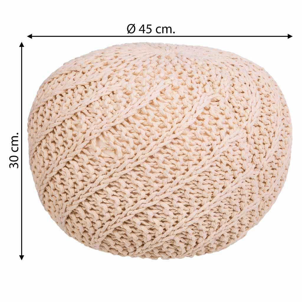 Puff de algodón trenzado color crema 45x45x30