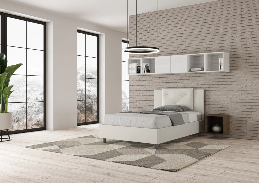 BS COM Letto una piazza e mezza con rete imbottito 120x200 similpelle bianco
