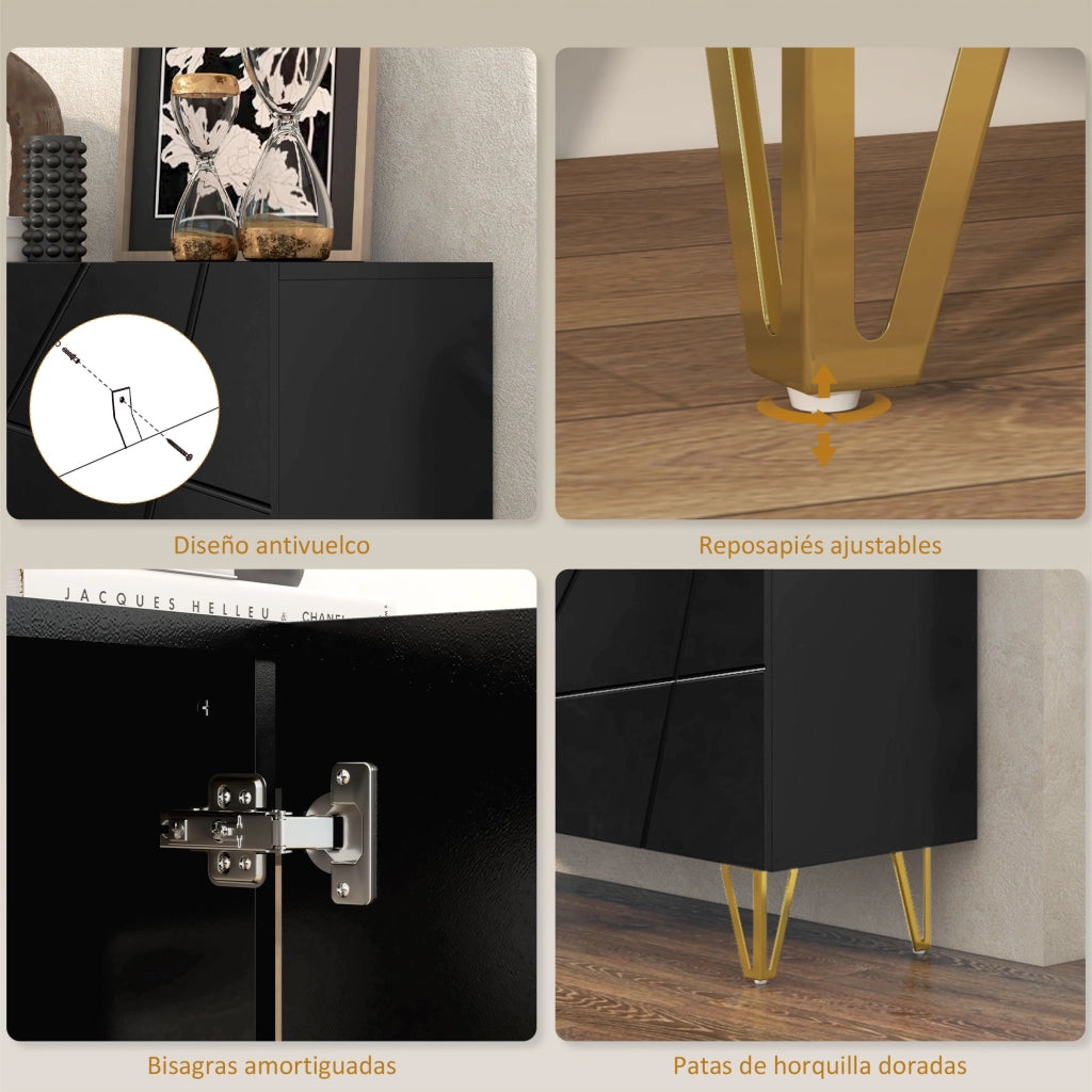 Credenza con 3 ante e ripiani regolabili ¨C Xylo ¨C Nero 120x40x75 cm