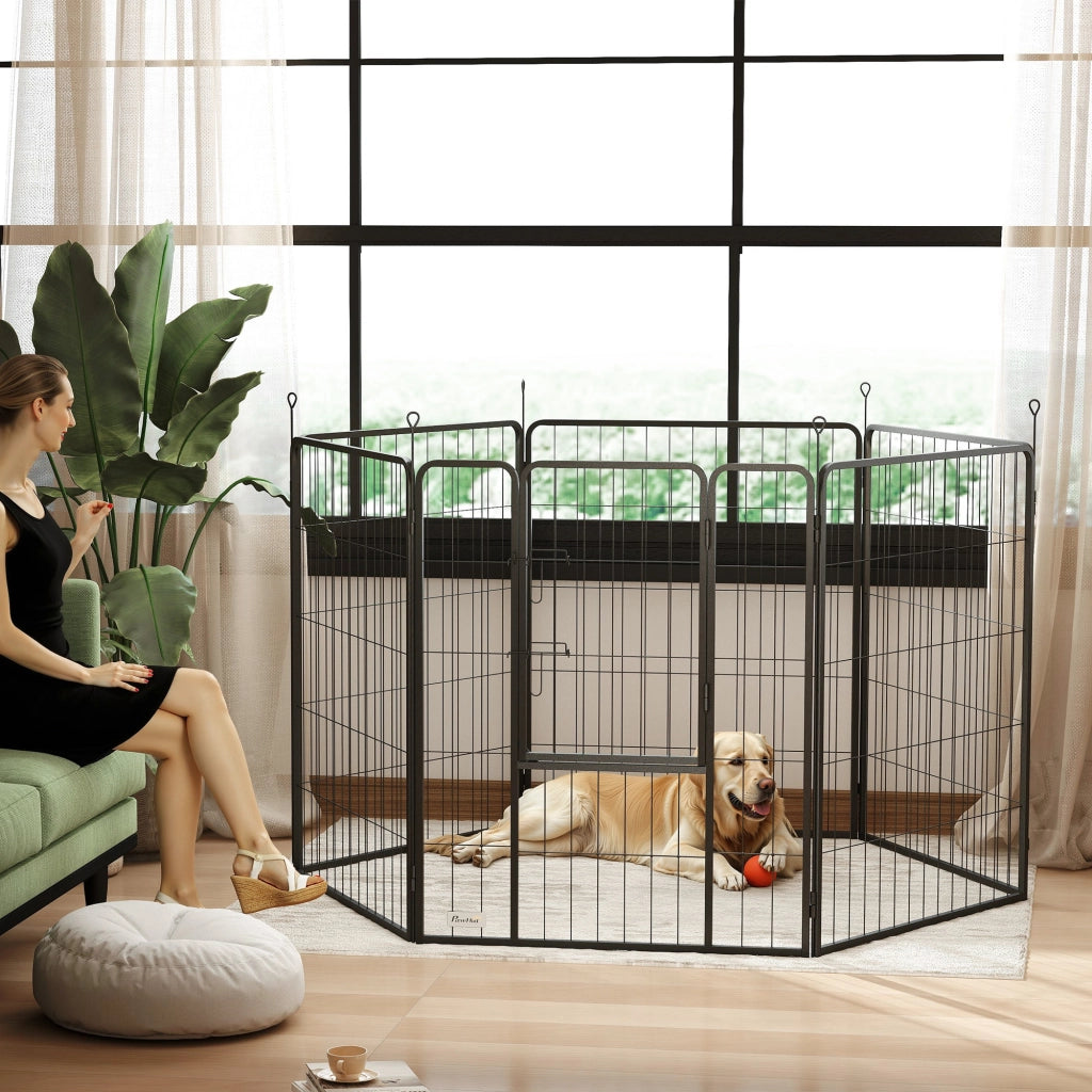 Recinto per Cani 6 Panelli 100 cm con Porta ¨C zephmum ¨C Nero per Interno ed Esterno