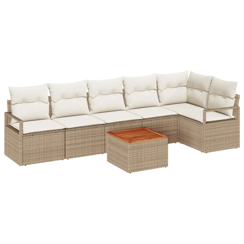 Set Divano da Giardino 7 pcs Beige e Crema polyrattan