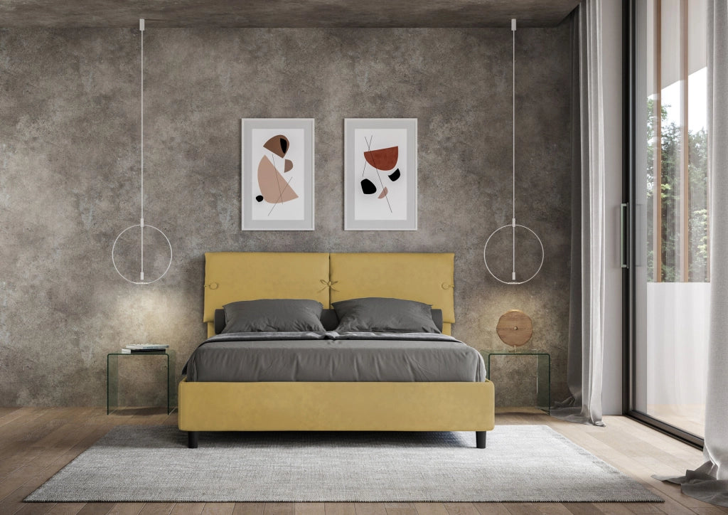 BS COM Letto matrimoniale contenitore imbottito 160x200 microfibra ocra