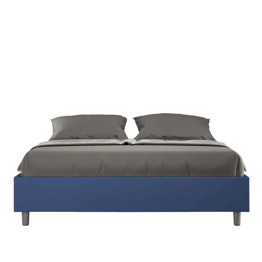 BS COM Letto matrimoniale contenitore imbottito 160x190 similpelle blu