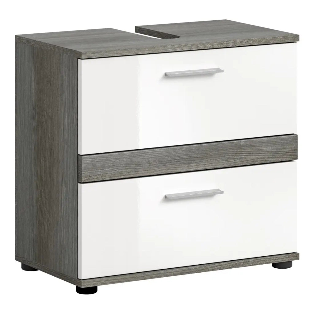 Mobile sottolavabo WILLIAM – Grigio scuro e bianco – 60x57x34 cm – 2 cassetti